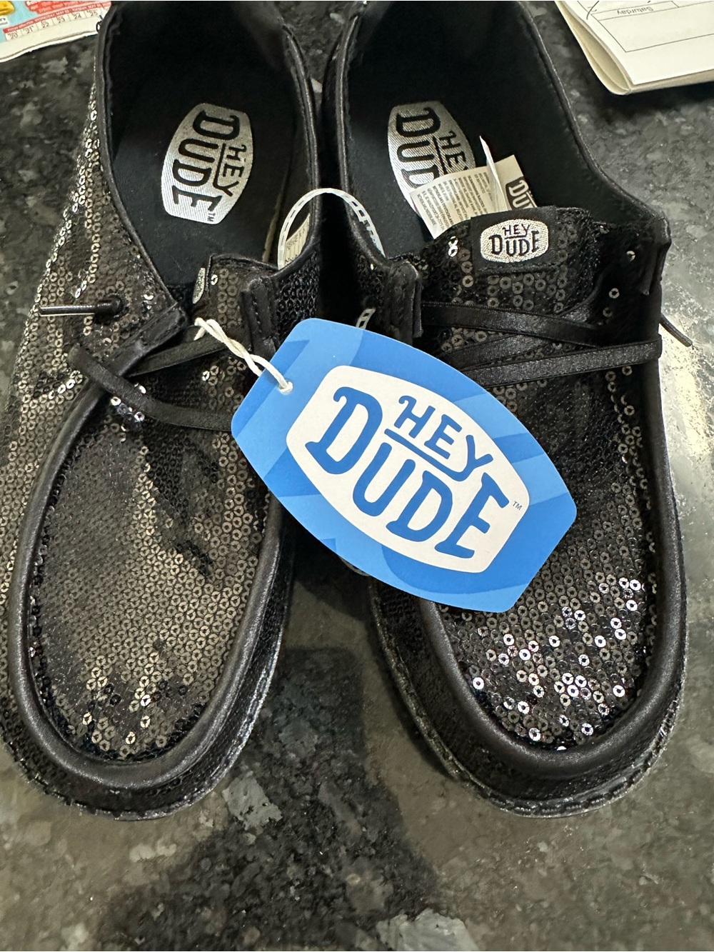 Hey Dude Black Sequin Lace-Up Casual Shoes